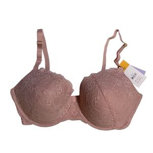 Push up bra medium lift plunge neckline In Mystical Rose lace 38D underwire NWT